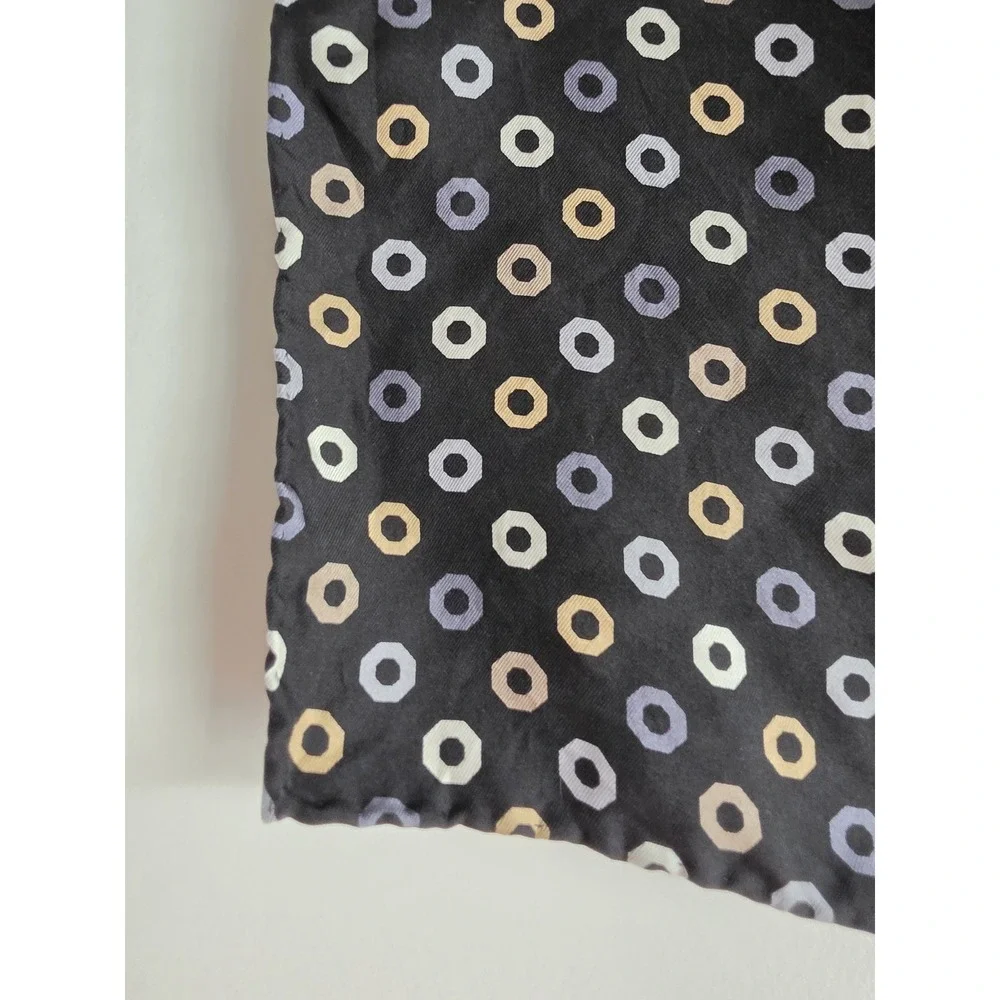 Barbara Blank Silk Square Scarf Black Gold Grey White Geometric Classic Wrap